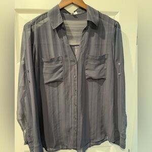 Sheer Gray Button-Up Blouse